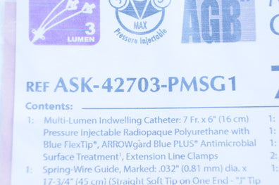 Teleflex ASK-42703-PMSG1 Arrow Multi-Lumen Central Venous Cath.Kit 7Fr x16cm